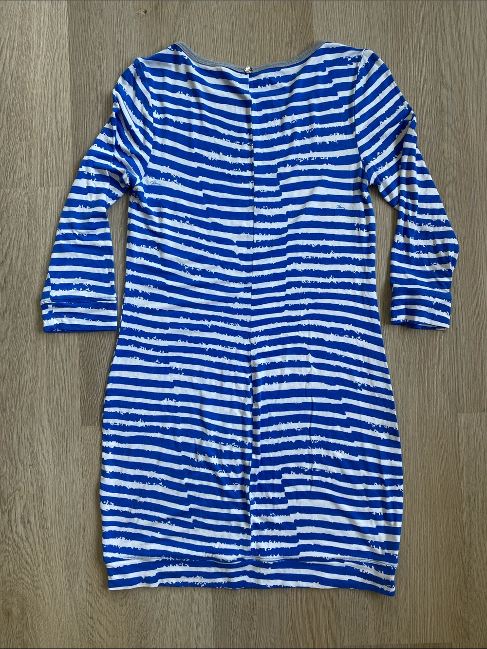 Trina Turk Blue White Striped Knit Dress Small Nautical Stretch 3/4 Sleeve - Picture 7 of 11